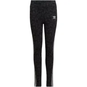 Adidas Kid's High Waisted Allover Print Leggings - Carbon / Black / White