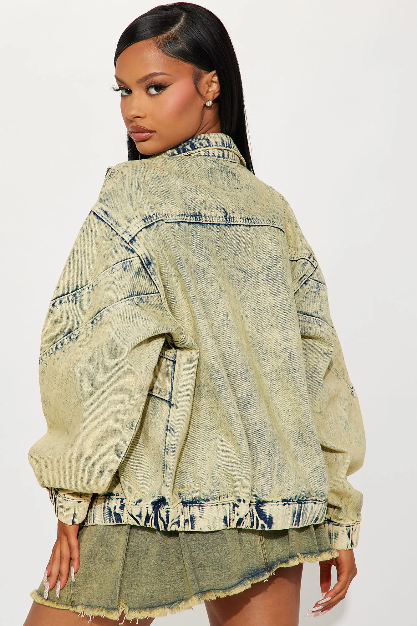 All It Takes Denim Bomber Jacket - Acid Wash