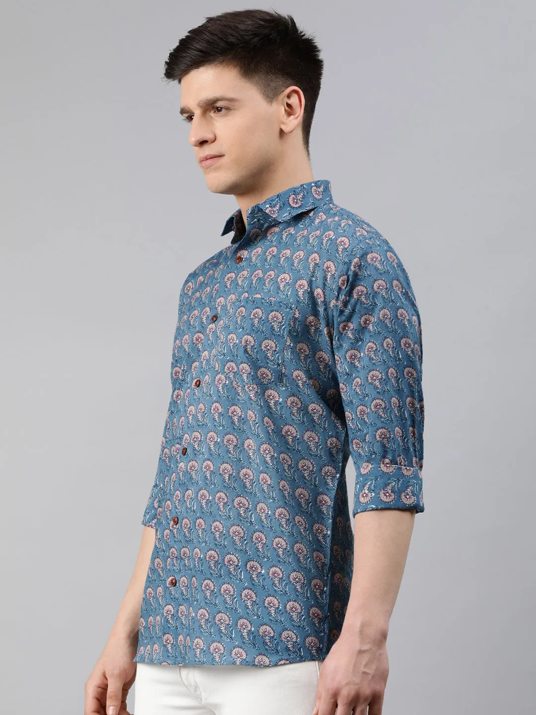 Blue Cotton Full Sleeves Shirts For Men-Mmf0203