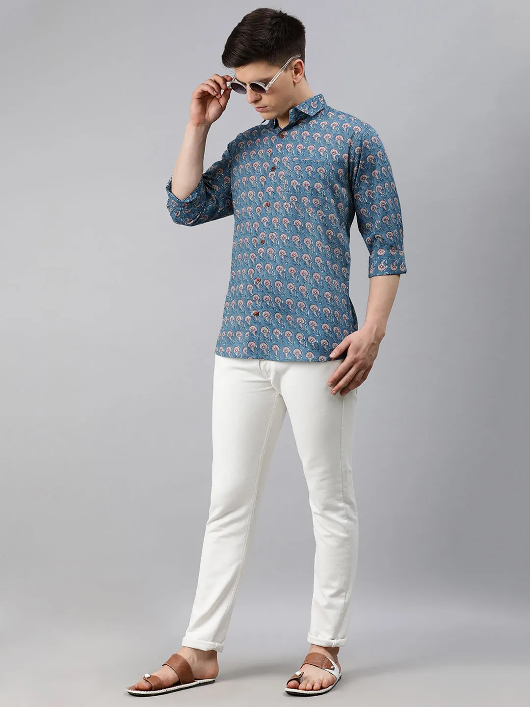 Blue Cotton Full Sleeves Shirts For Men-Mmf0203