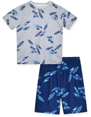 Boys 2-Piece Short-Sleeve Jersey Pajama Shorts Set- Surfer.