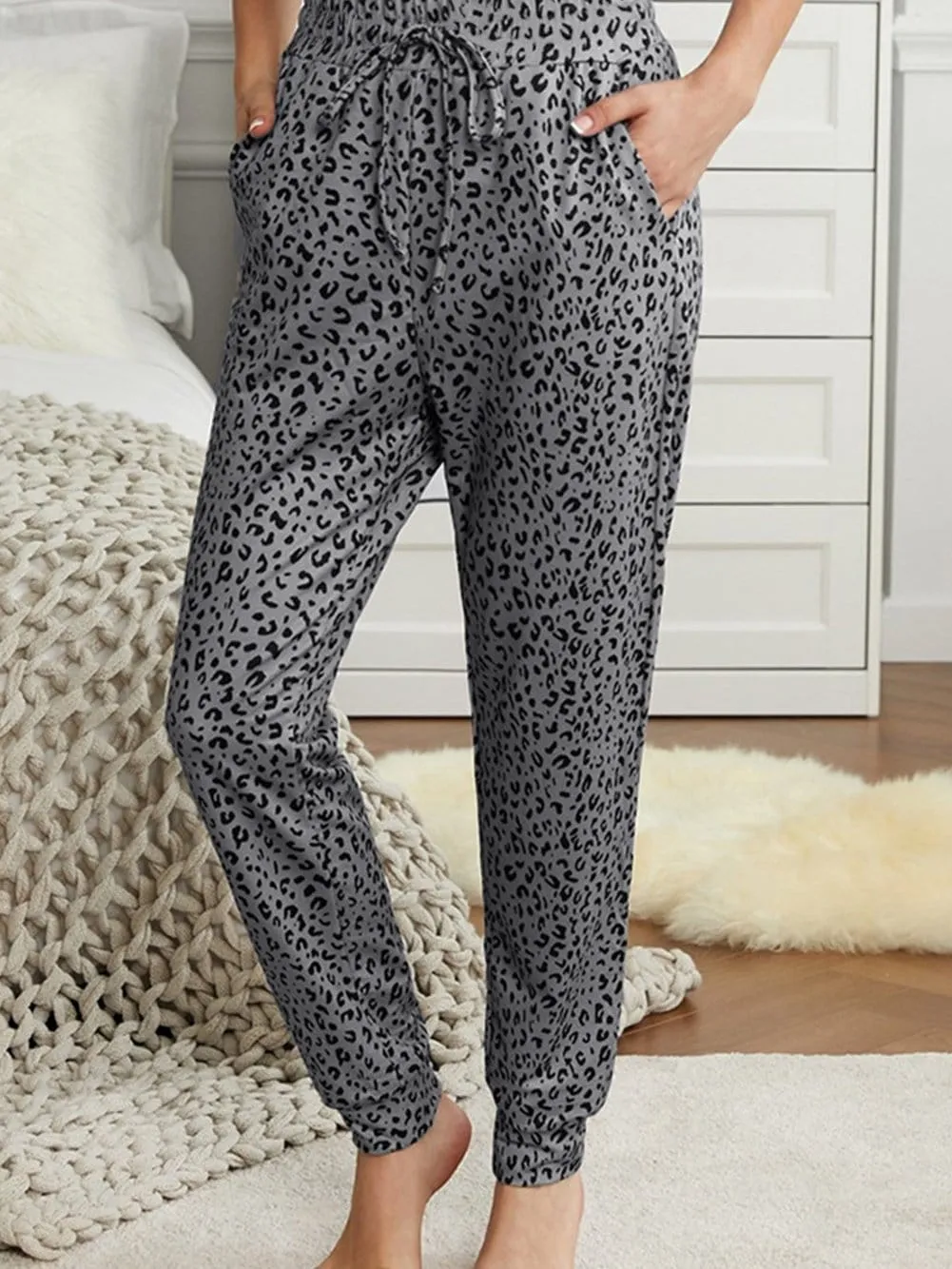 Breezy Gray Leopard Print Joggers