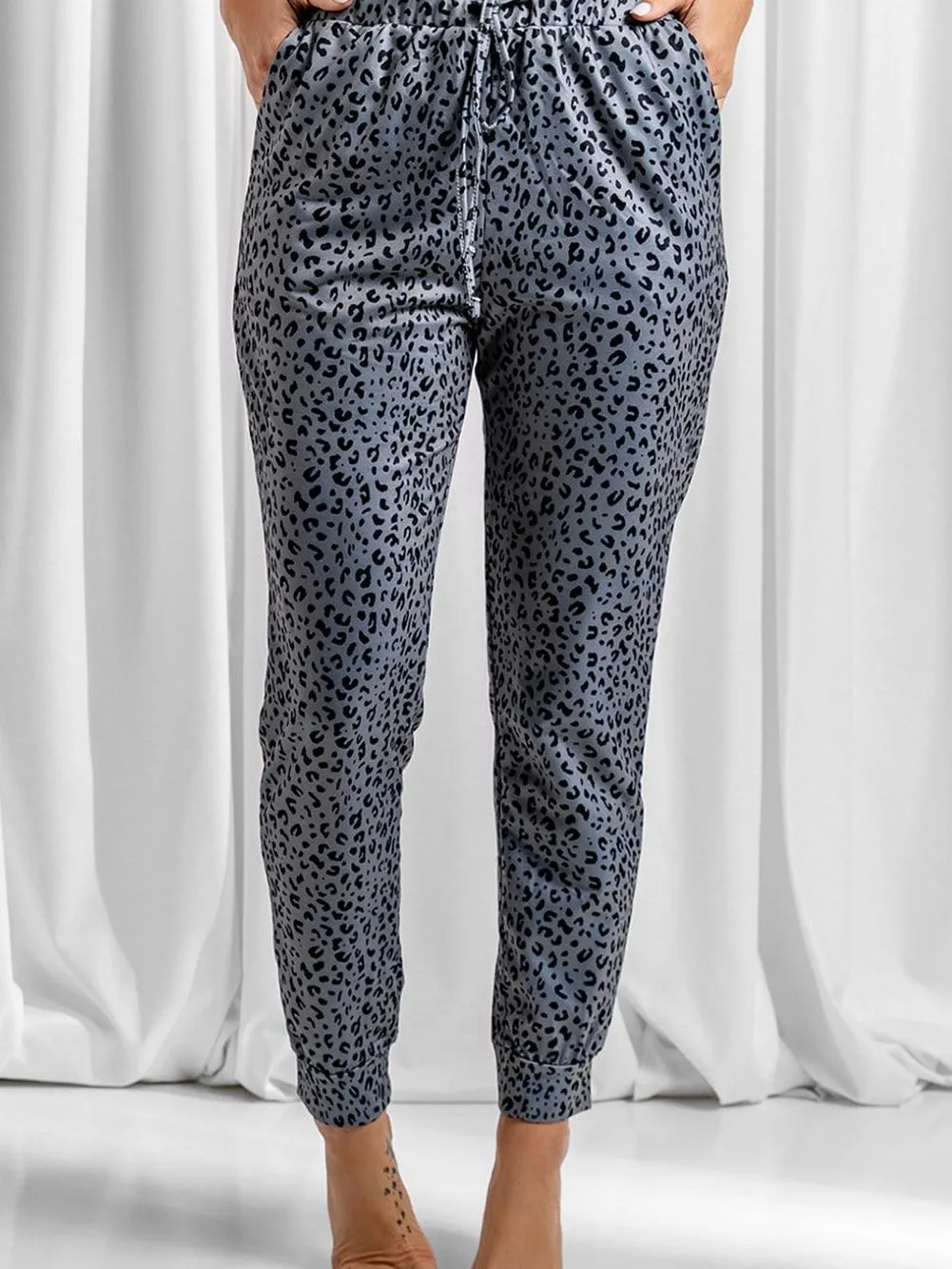 Breezy Gray Leopard Print Joggers