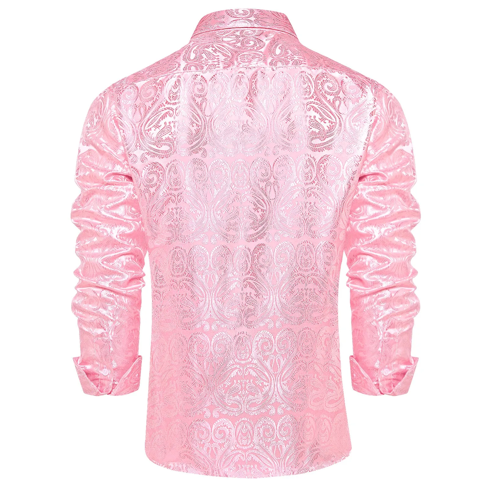 DiBanGu Shirt for Men Light Pink Paisley Long Sleeve Silk Button Up Business Work Shirt