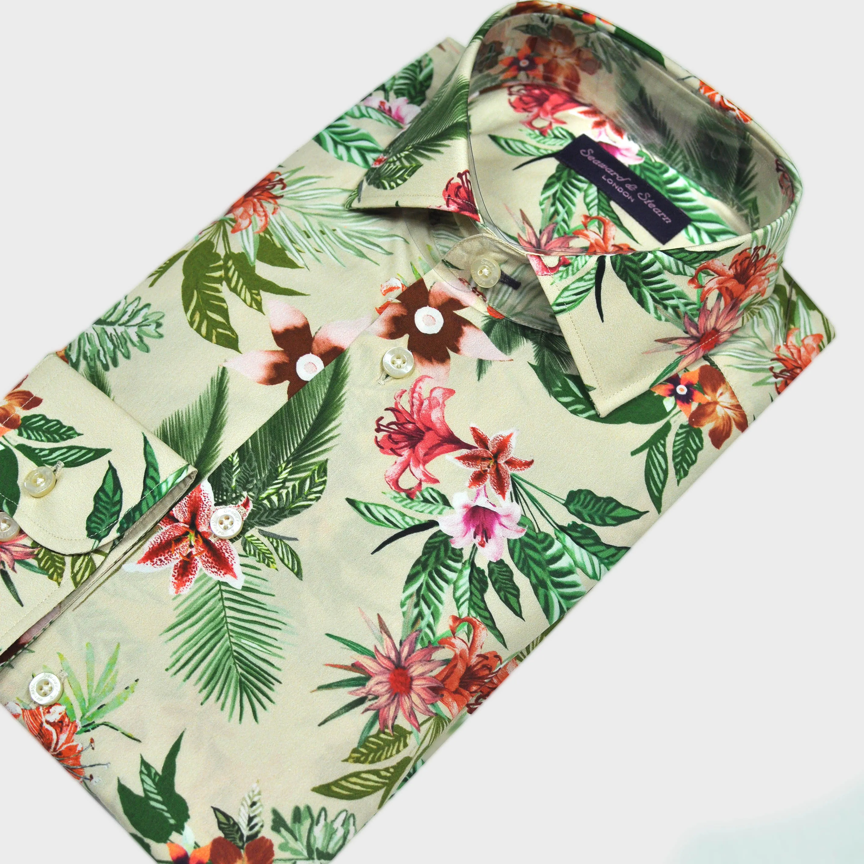 Flowery Shirt in Light Peach & Green & Claret