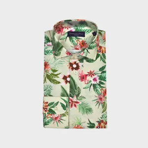 Flowery Shirt in Light Peach & Green & Claret