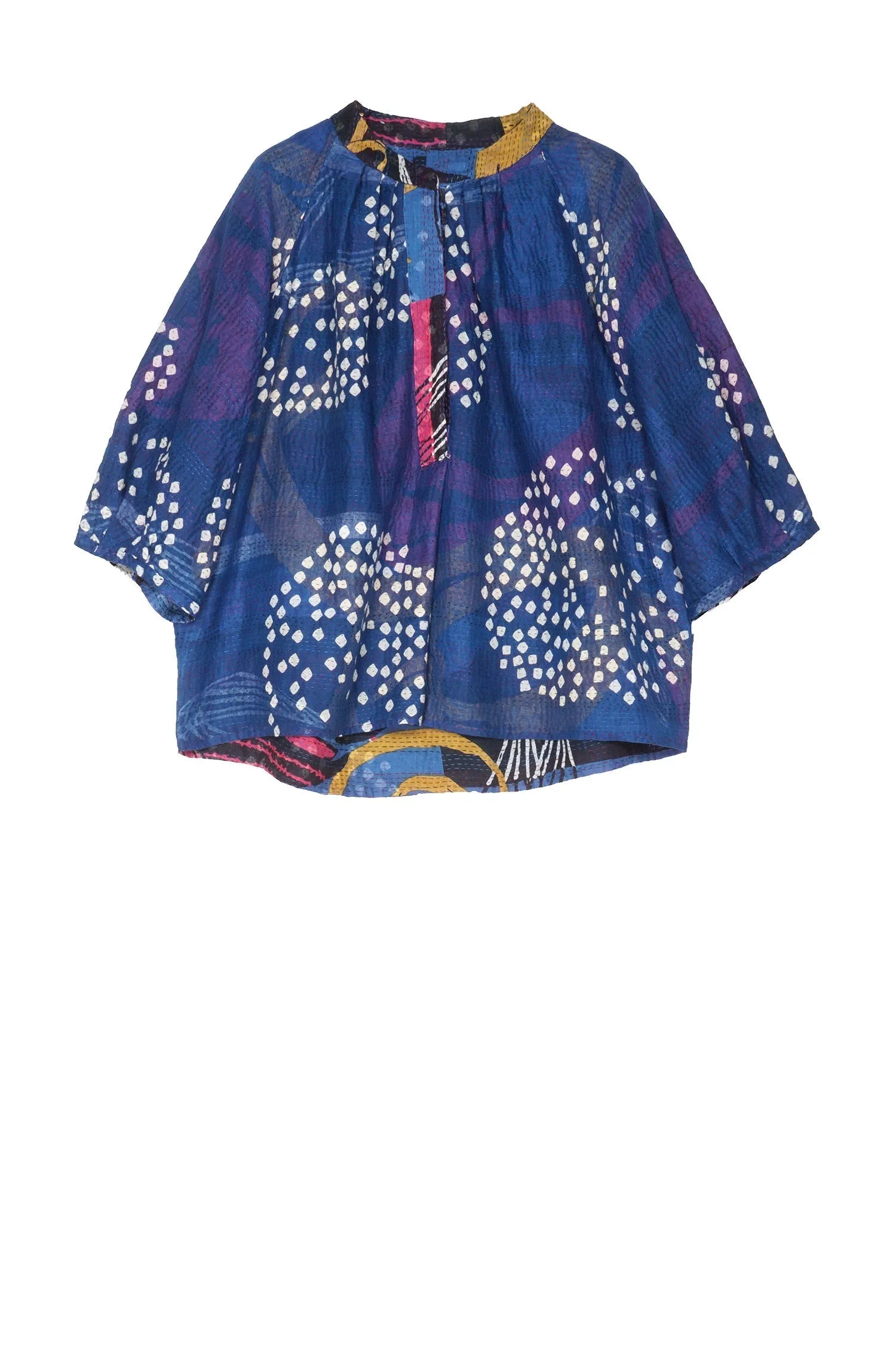 FRESH PRINT KANTHA PUFF SLV. SHIRTS - fp2550-blu -