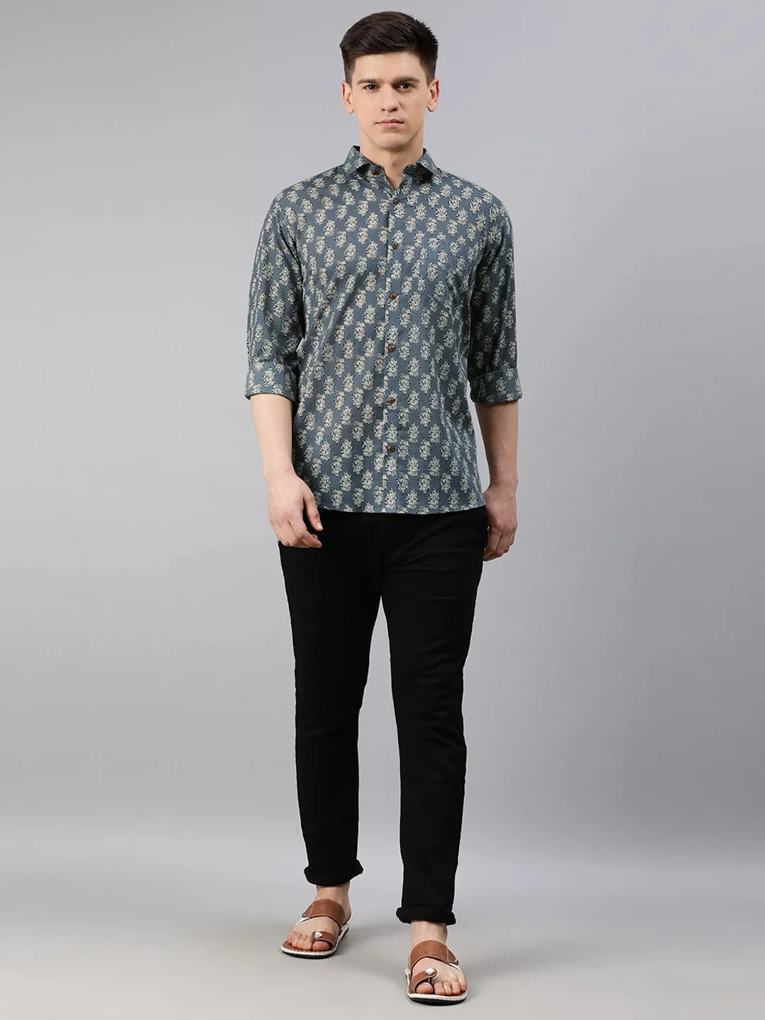 Gray Cotton Full Sleeves Shirts For Men-Mmf0220