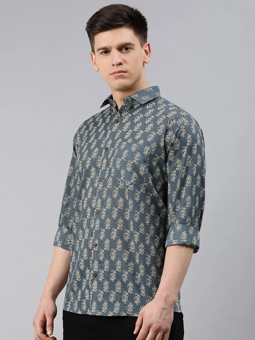 Gray Cotton Full Sleeves Shirts For Men-Mmf0220