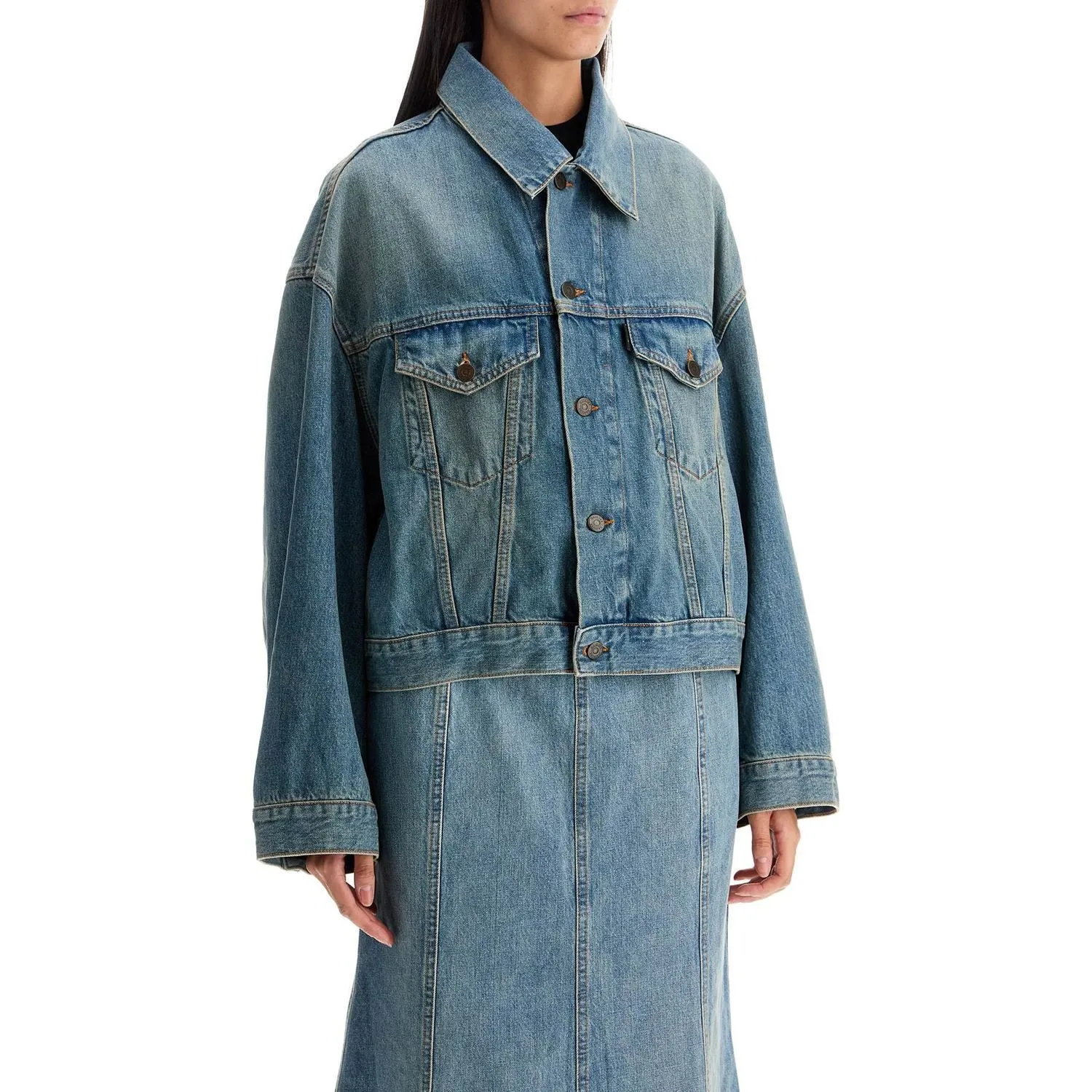 Haikure denim boxy jacket with spencer