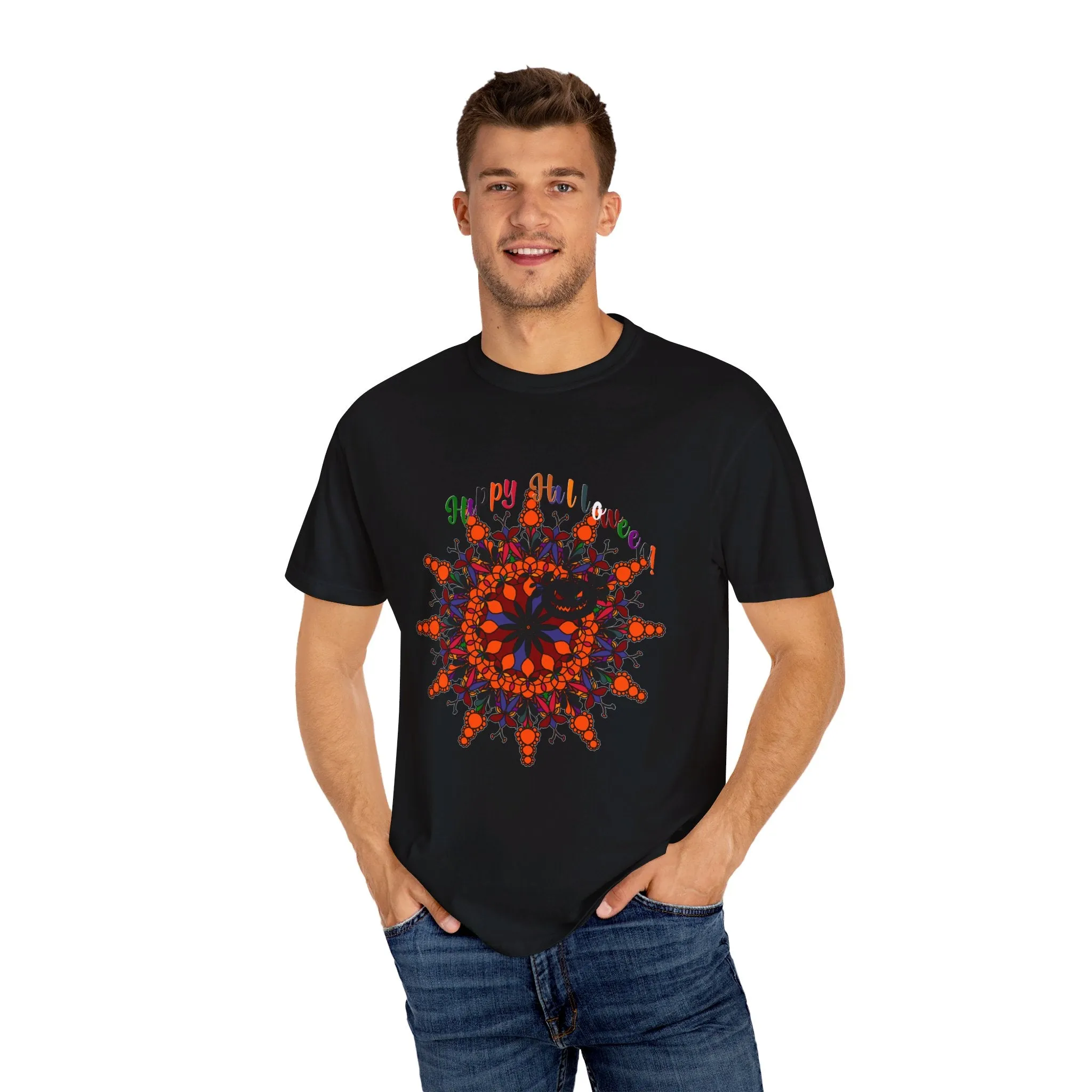 Handmade Pumpkin Mandala Tee - Unisex Mandala Design