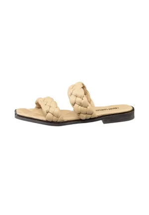 High quality soft leather flat Sole Sandals - Beige