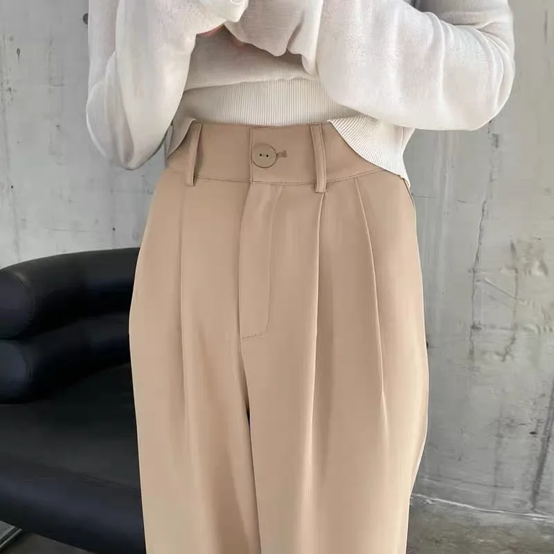 High Waist One Button Pleated Wide Leg Pants