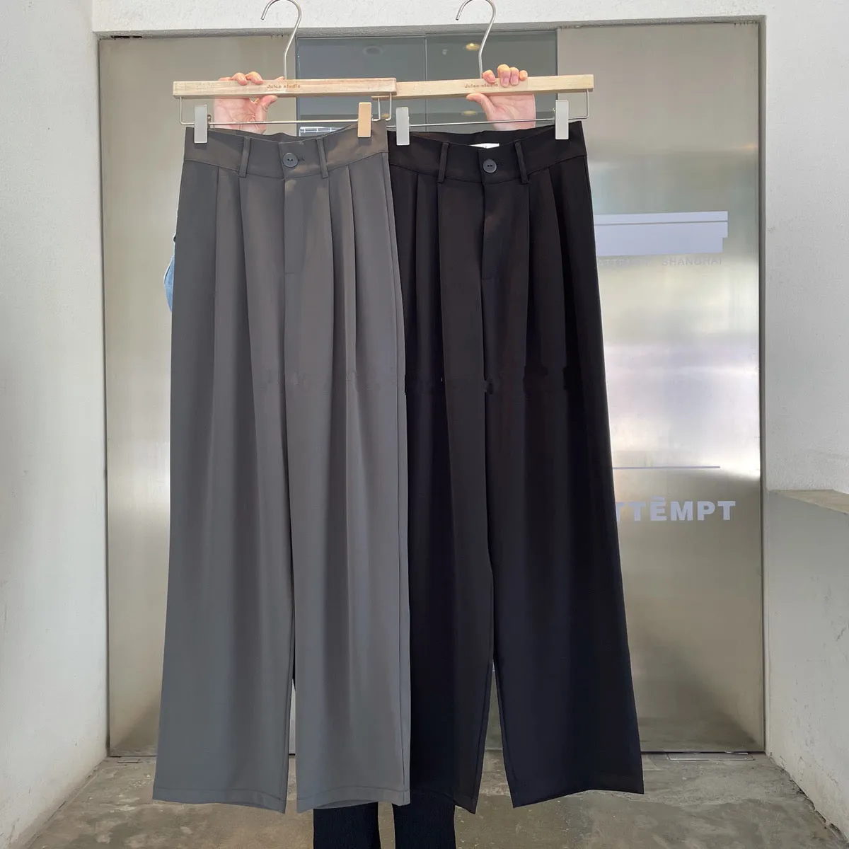 High Waist One Button Pleated Wide Leg Pants