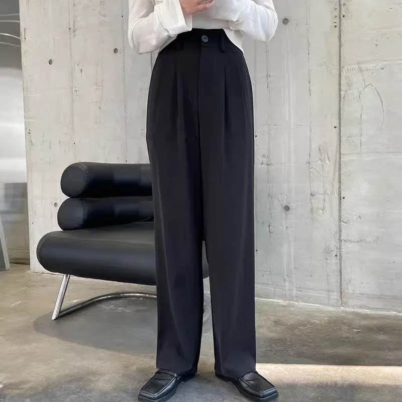 High Waist One Button Pleated Wide Leg Pants