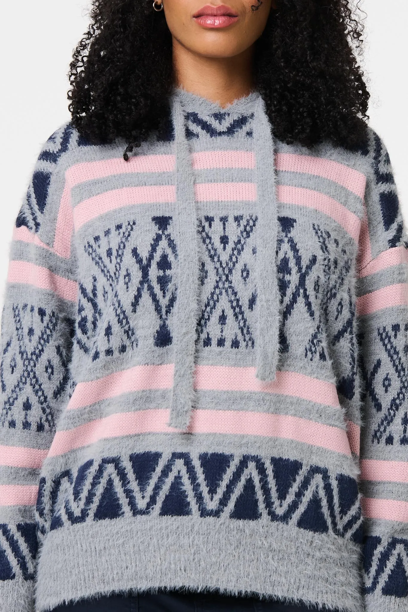 Ikat Print Relaxed Hooded Sweatshirt