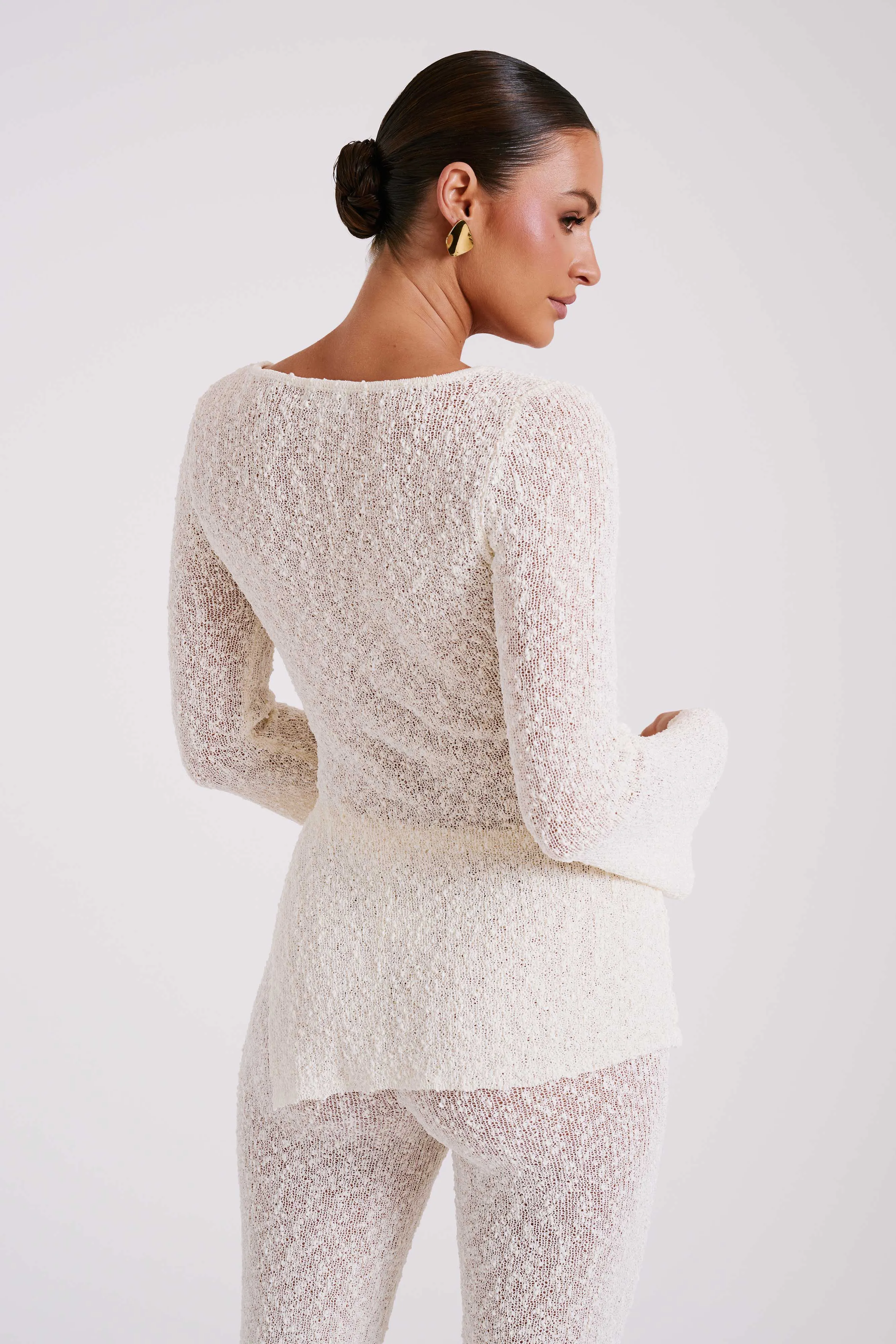 Liz Boucle Long Sleeve Top - Cream