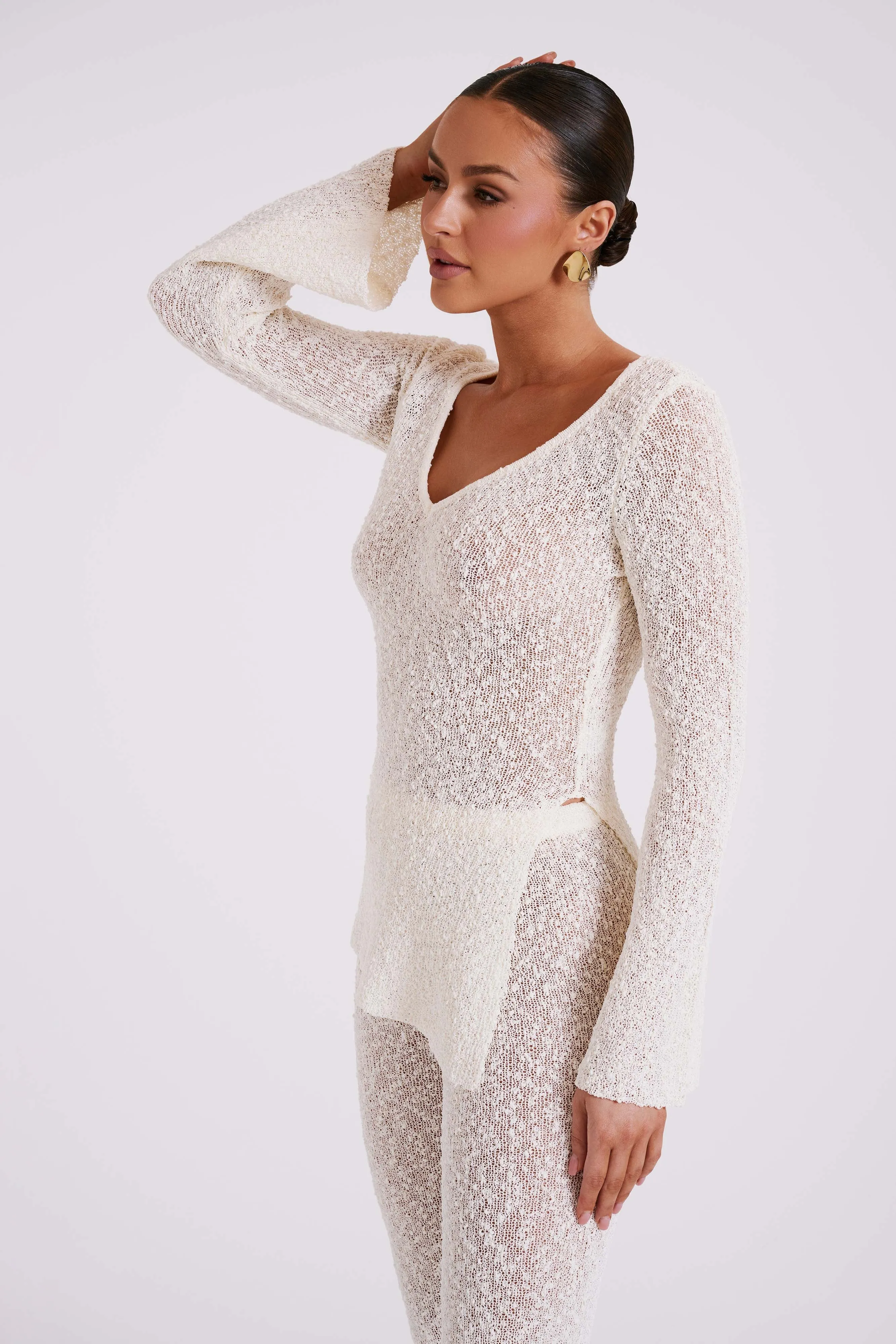 Liz Boucle Long Sleeve Top - Cream