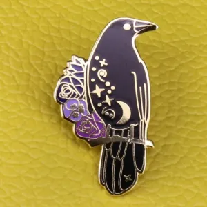 Magical Witchy Moon Star Crow Lapel Pin  Unique Gift