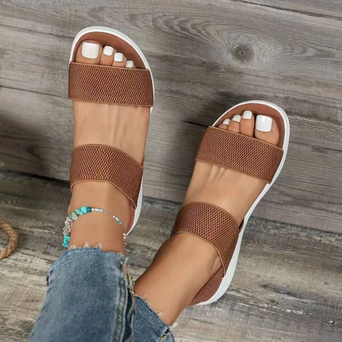 OCW Comfortable Sandals For Women Elastic Band Casual Summer