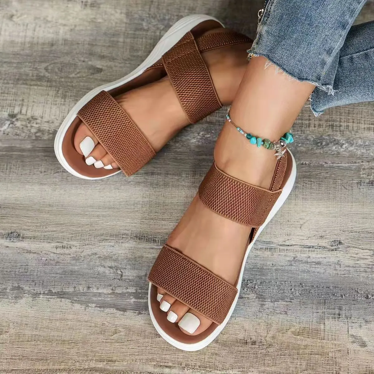 OCW Comfortable Sandals For Women Elastic Band Casual Summer