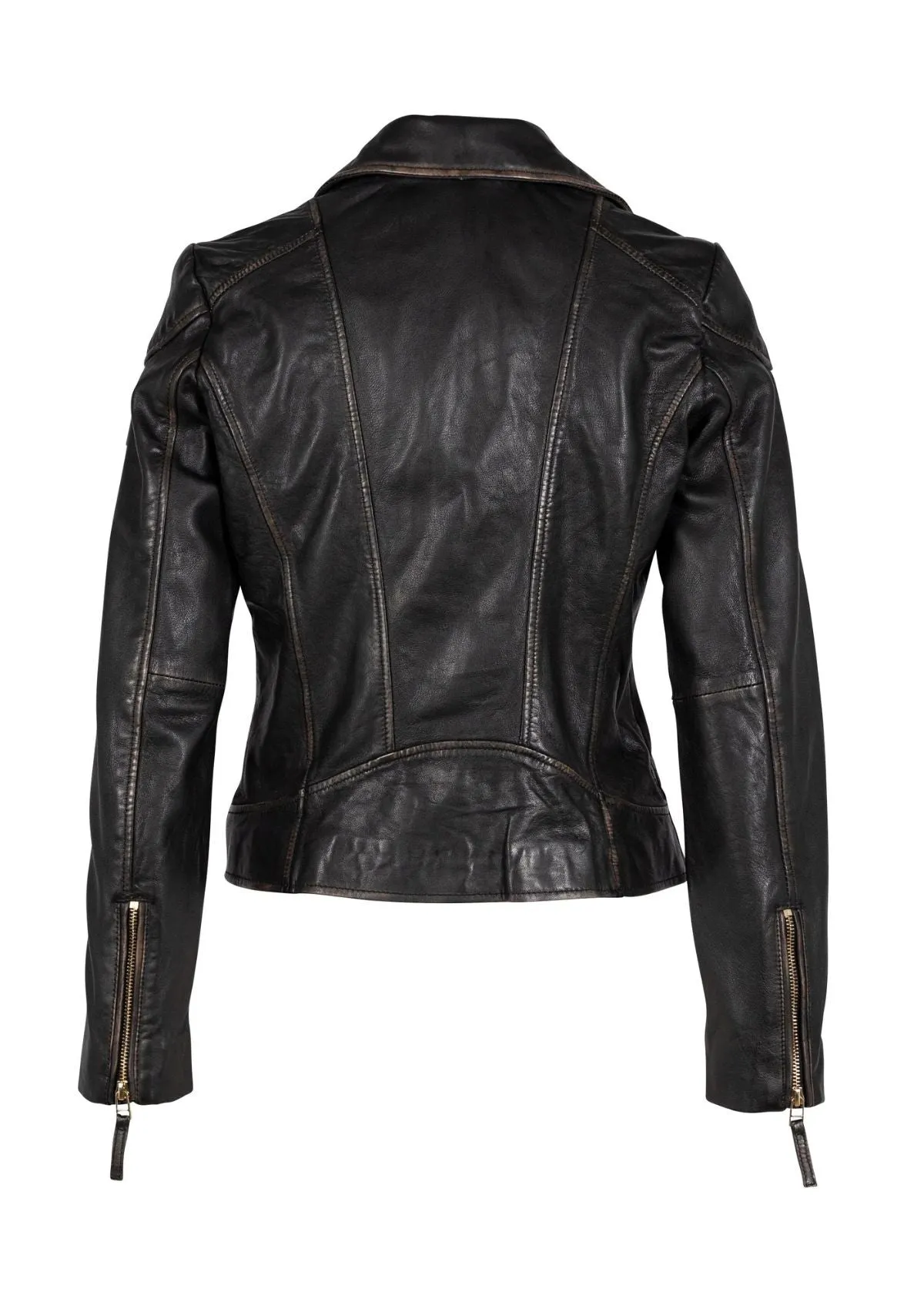 Olivia Leather Jacket With Burnished Seams - Vintage Black