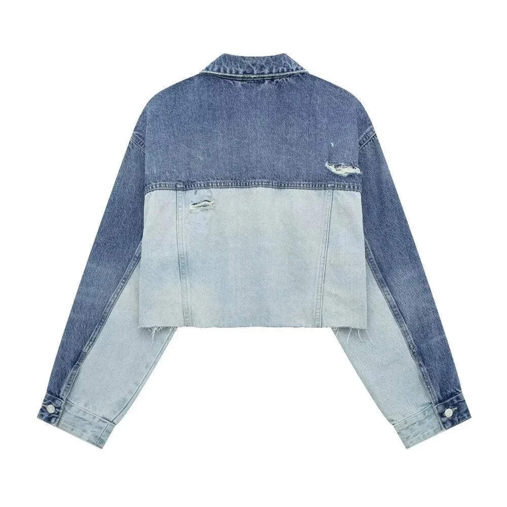 Pre Order:  Ragged Patchwork Denim Cropped Jacket