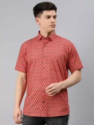 Red Cotton Short Sleeves Shirts For Men-Mmh028