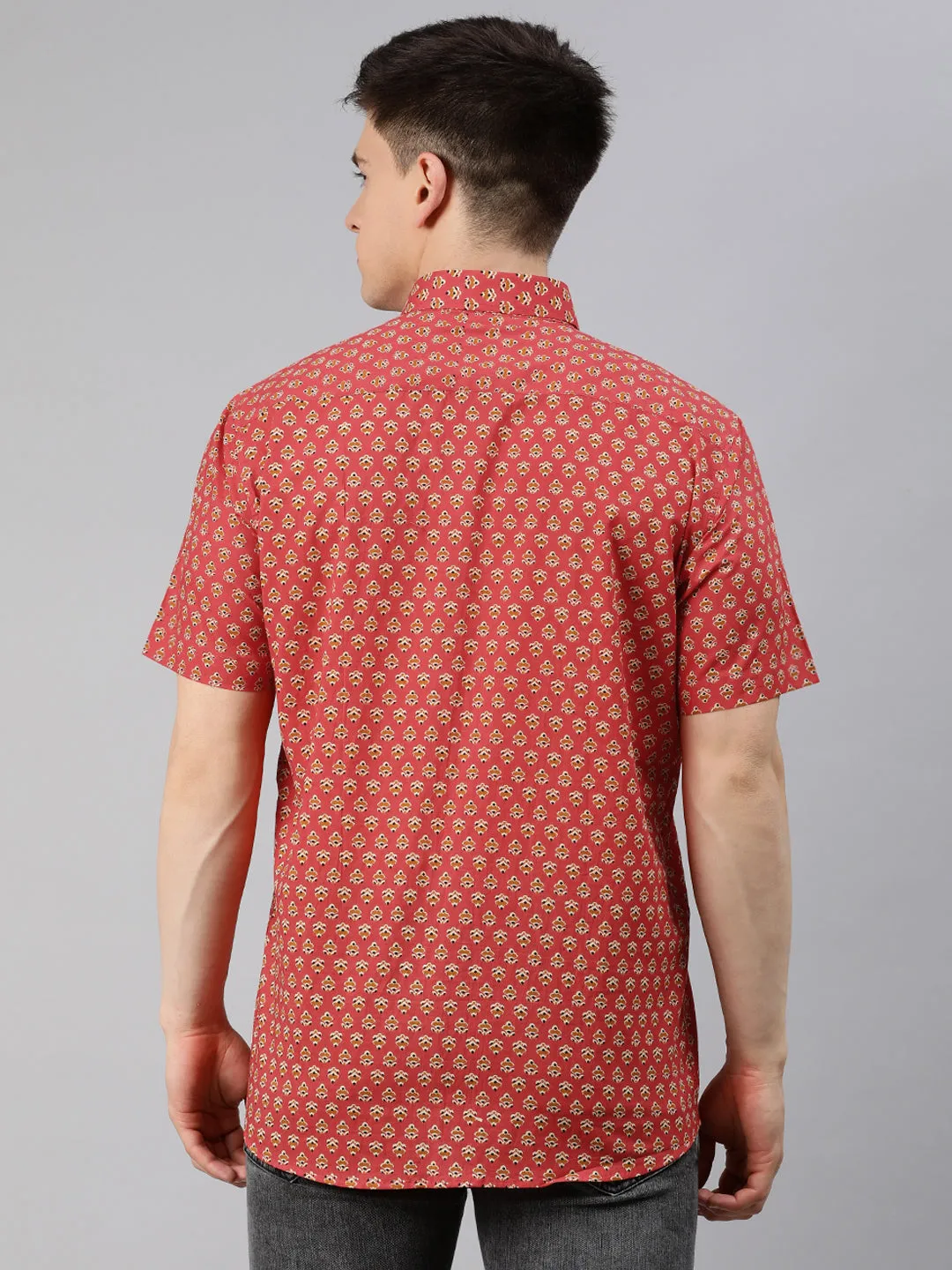 Red Cotton Short Sleeves Shirts For Men-Mmh028