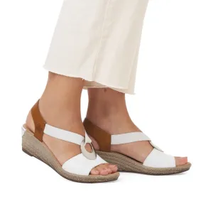 Rieker 624H6-81 Alula White And Tan Low Wedge Sandals