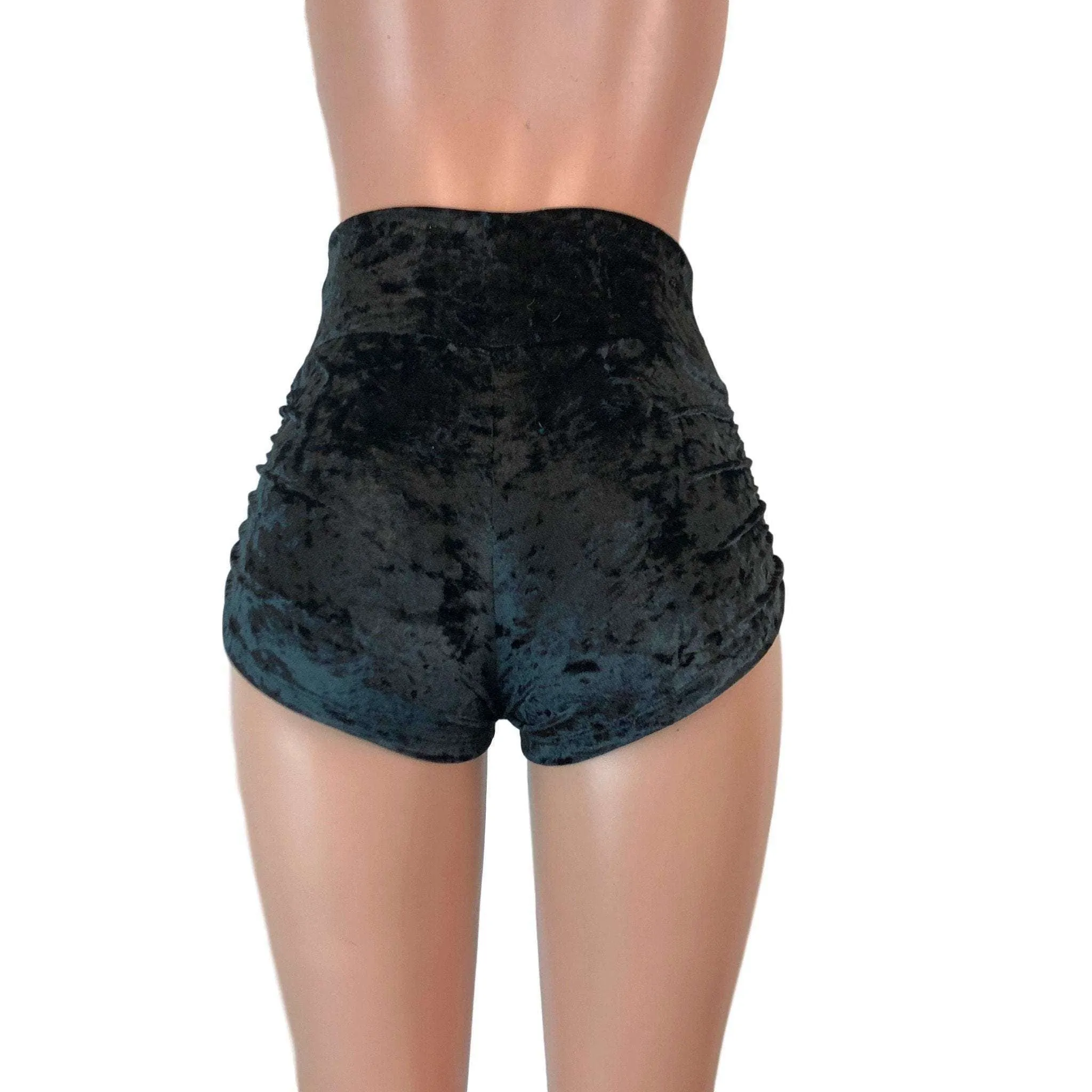 Ruched Booty Shorts - Black Crushed Velvet Scrunch Shorts