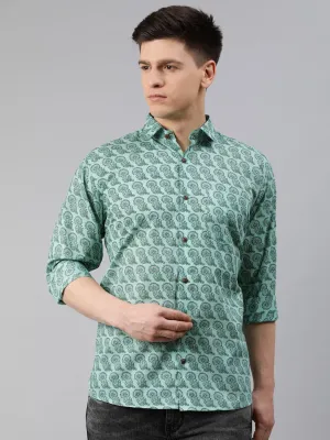 Sea Green Cotton Full Sleeves Shirts For Men-Mmf0226