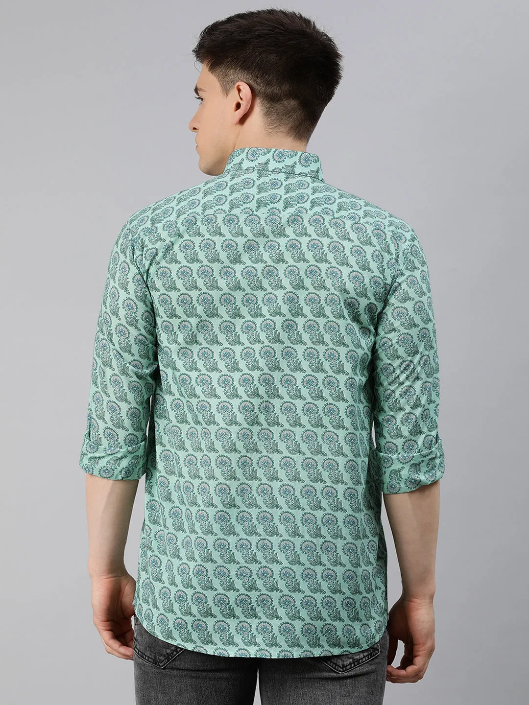 Sea Green Cotton Full Sleeves Shirts For Men-Mmf0226