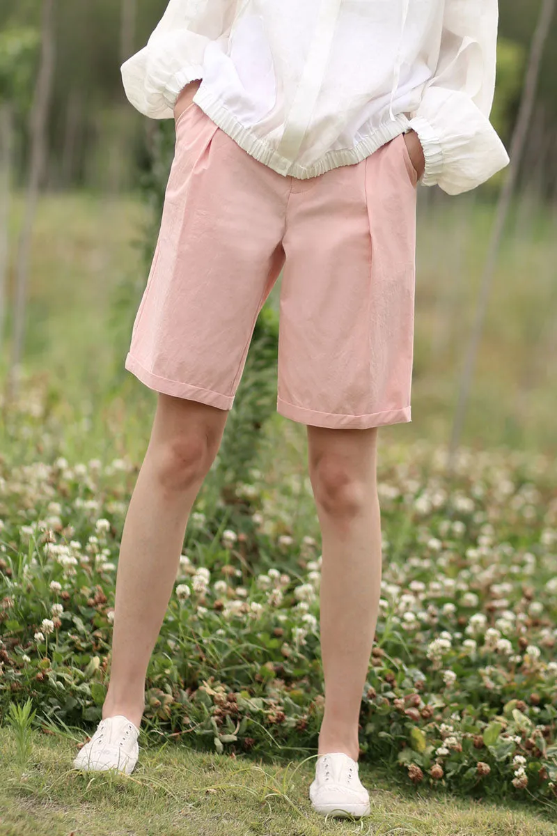 Simple Women linen Shorts Side Pockets SXM97242