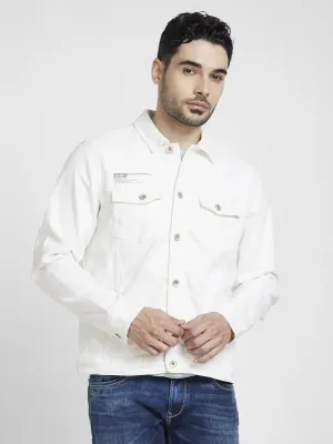 Spykar Men White Cotton Regular Fit Denim Jacket