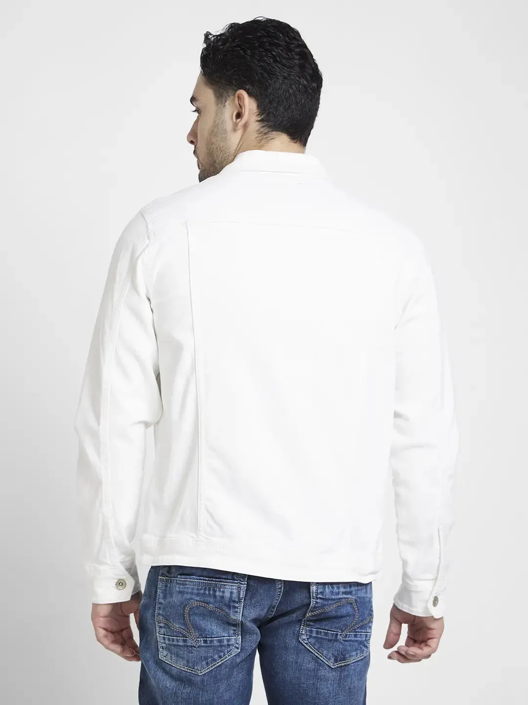 Spykar Men White Cotton Regular Fit Denim Jacket