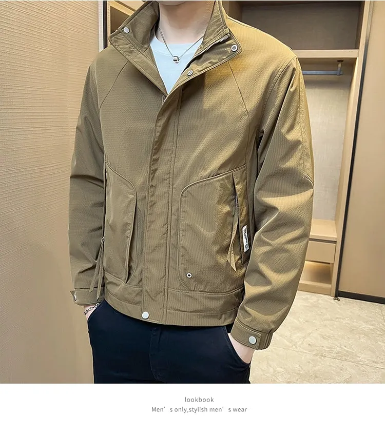 Stand Collar Casual Outerwear Men's Spring 2024 New Trendy Korean Style High Sense Casual All-matching Men's Cargo Jacket