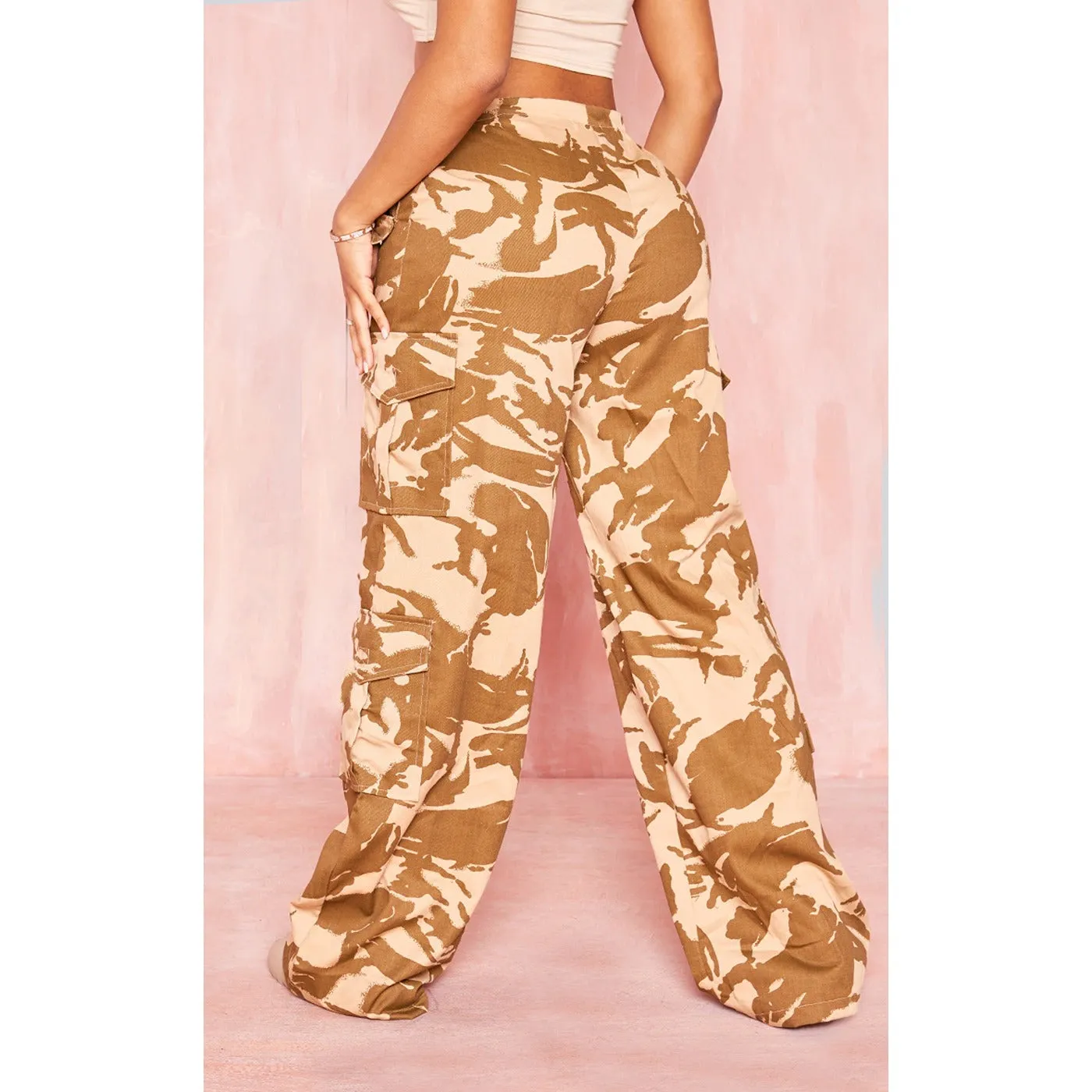 Stone Camo Fold Waistband Trousers