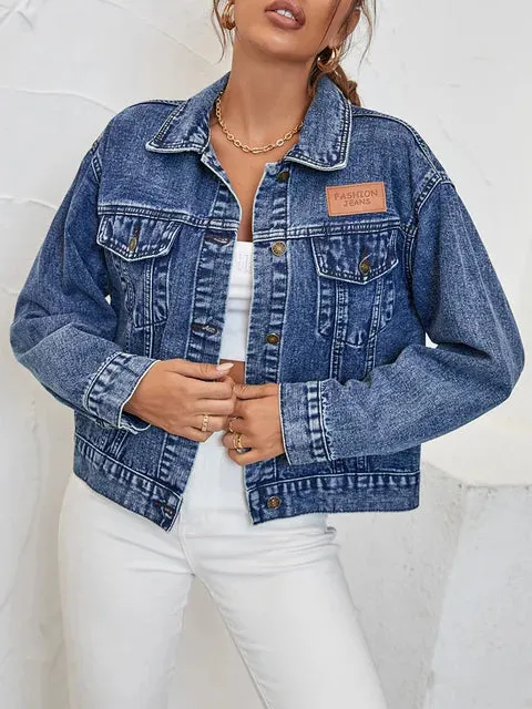 Turn-down Collar Loose Denim Jacket Single Breasted Casual Jean Jacket