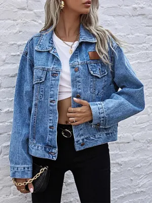 Turn-down Collar Loose Denim Jacket Single Breasted Casual Jean Jacket