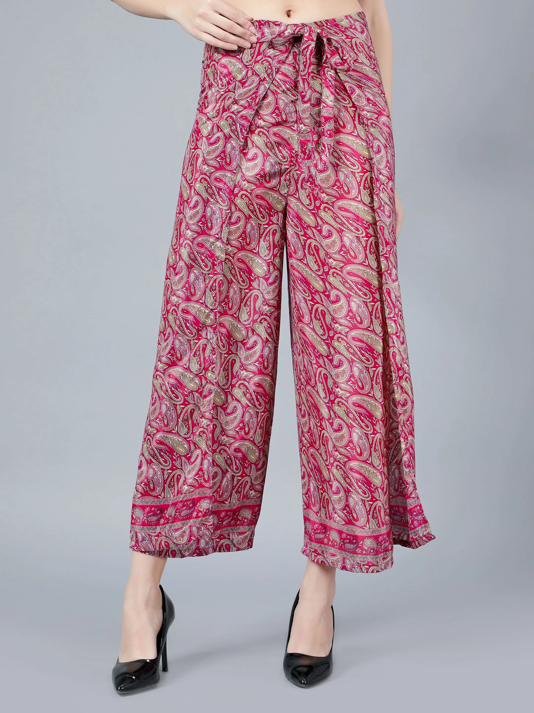 Women Maroon Printed Tie Wrap Pant