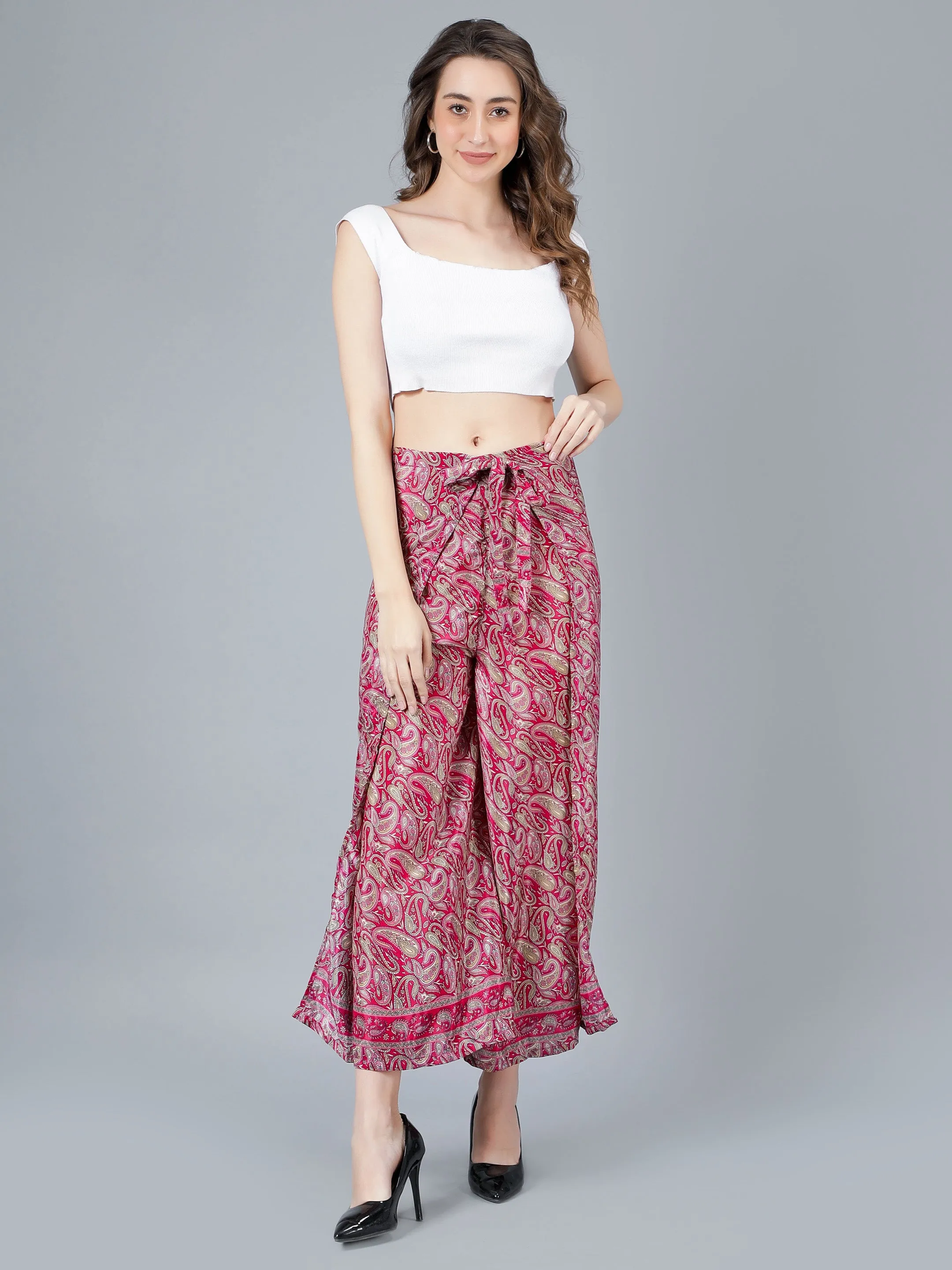 Women Maroon Printed Tie Wrap Pant