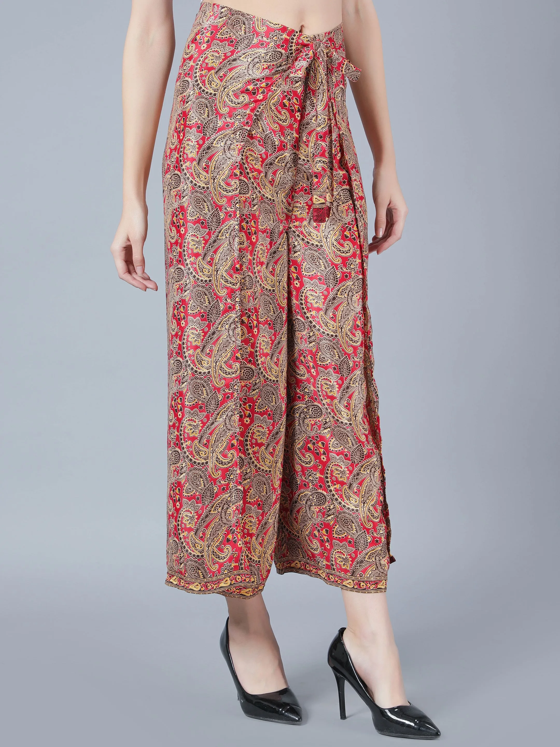 Women Red Printed Tie Wrap Pant